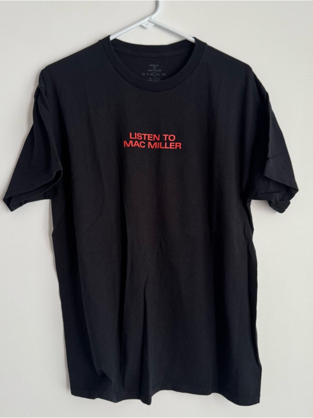 Black Short-Sleeve Tee with Red 'Listen to Mac Miller' Chest Print